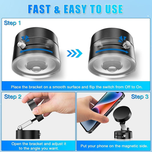 Vacuum Magnetic Suction Cup Folding Swivel Stand – Double-Sided Universal Mobile Phone Holder