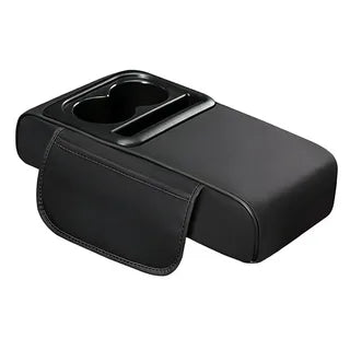 Car Armrest Cushion with Cup Holder & Storage Box – PU Leather Center Console Organizer Cover | Universal Fit